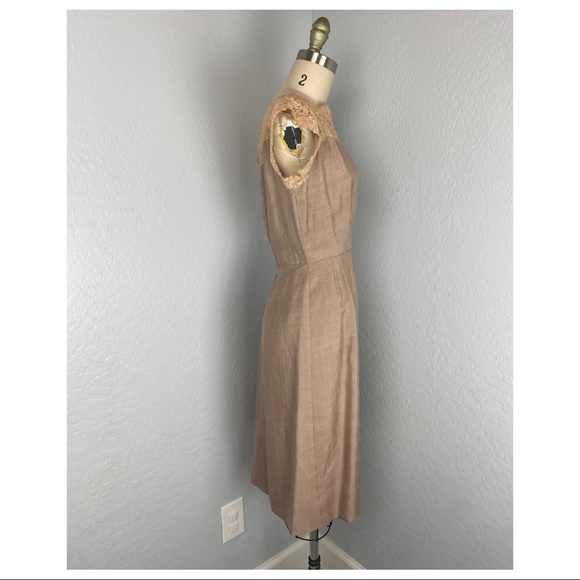 Vintage Light Brown Lace Embellished Sheath Dress - Picture 4 of 5